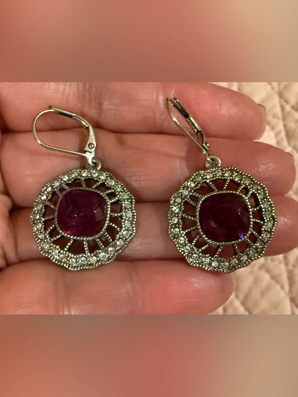 Vintage Givenchy Elegant Silver-Tone FauxRuby Red Drop Earrings